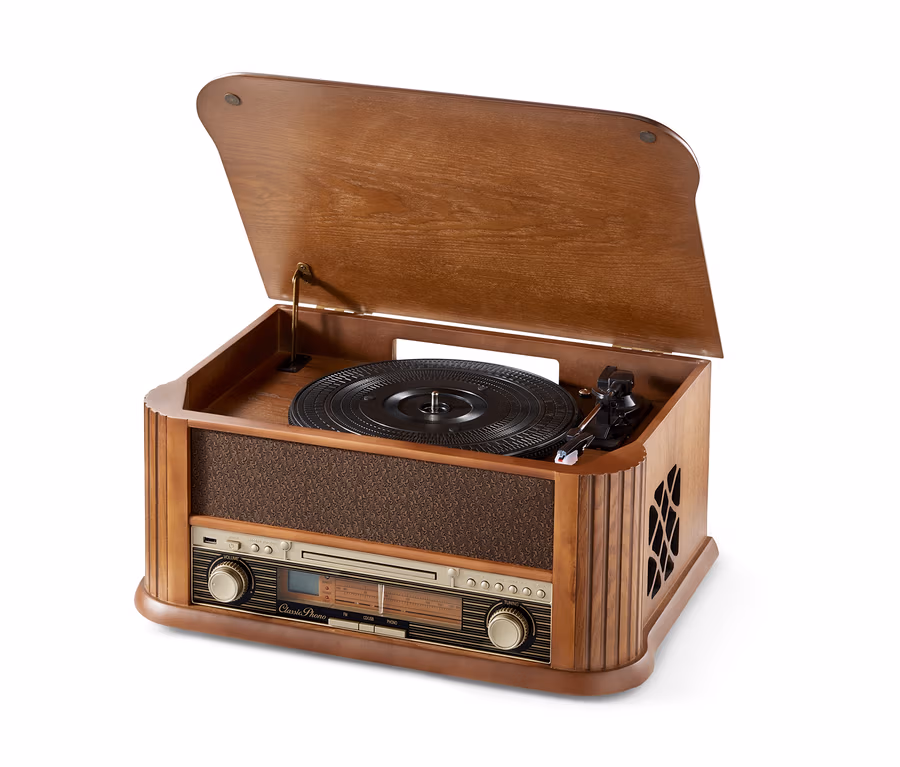 Retro-Stereoanlage Lenco TCD-2500 mit Plattenspieler, CD-Player und FM-Radio.