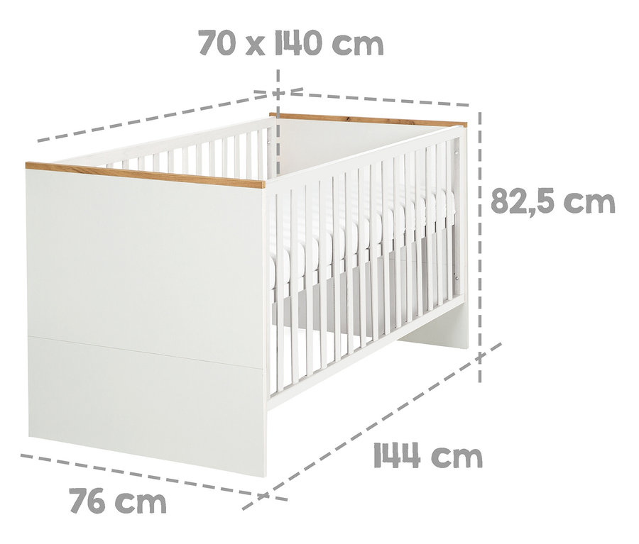 Roba »Finn« Kinderbett mit Größenangaben.