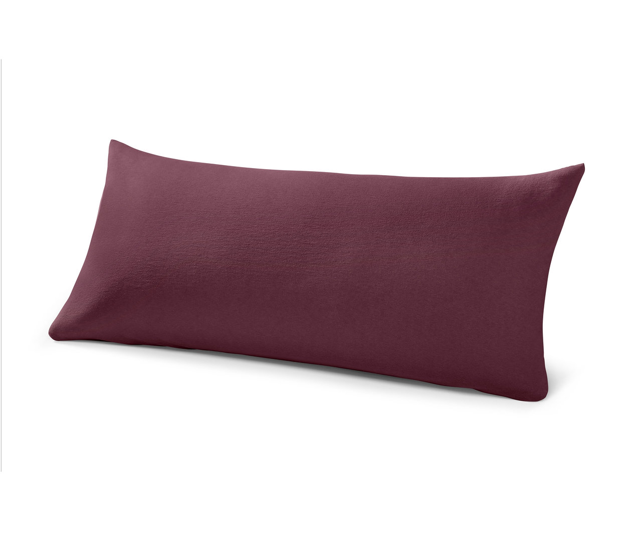 Ein burgunderroter Jersey-Kopfkissenbezug.