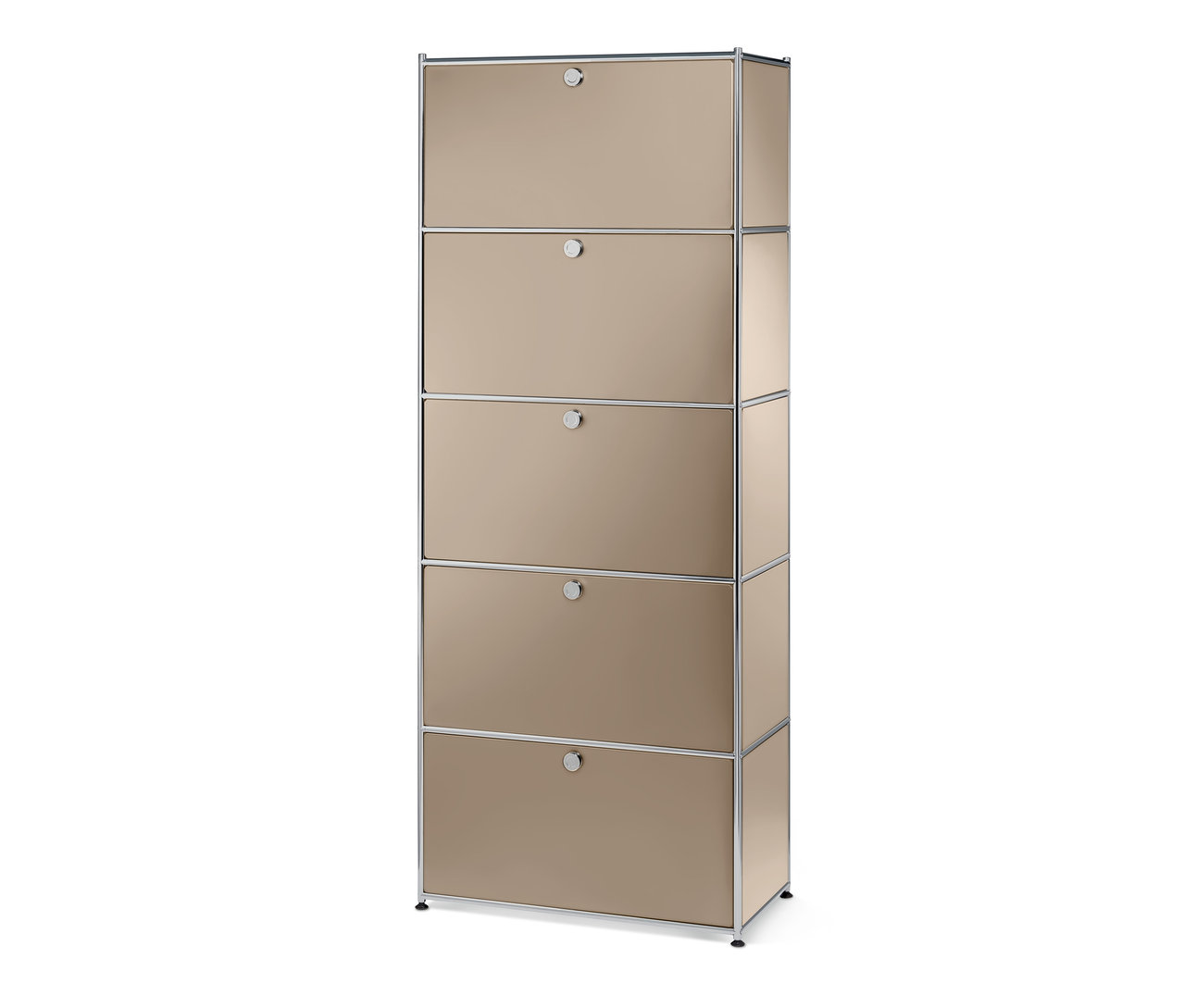 Metallschrank mit fünf beigen Metall-Ergänzungsklappensets.