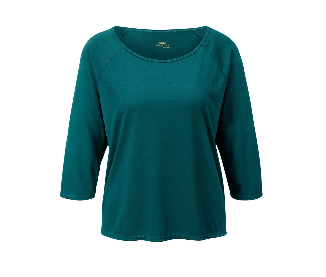 Grünes 2-in-1-Sportshirt mit Dreiviertelärmeln.