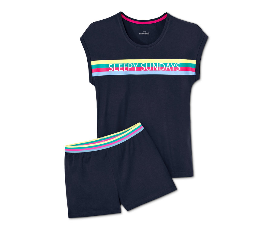 Marineblauer Shorty-Pyjama mit Aufschrift SLEEPY SUNDAYS.