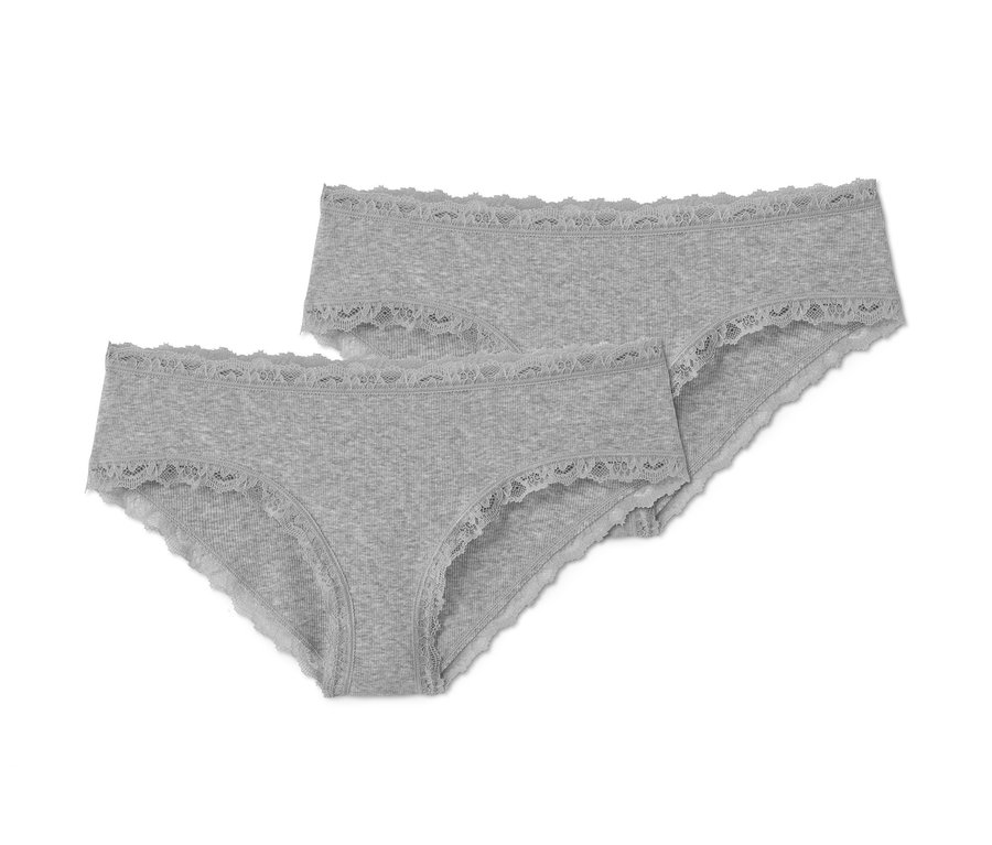 Zwei graue Pantys aus Rippe mit Spitze.