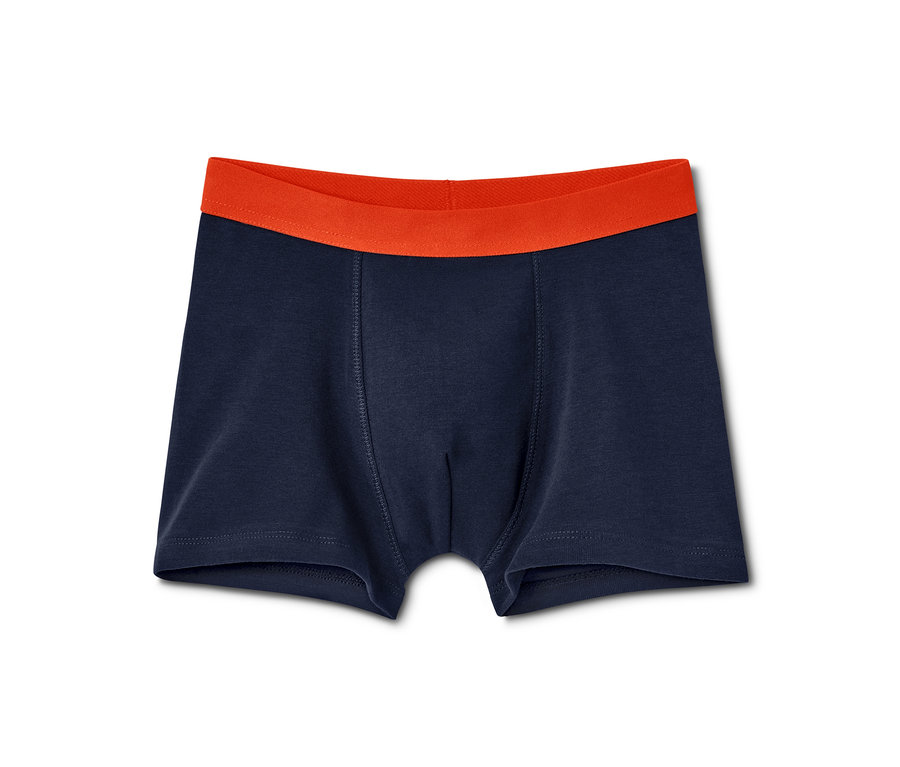 Blaue Jungen-Slipboxer mit orangefarbenem Bund.