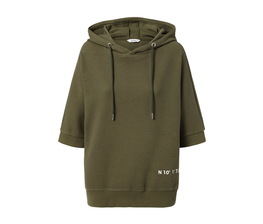 Khakifarbenes Kapuzensweatshirt.