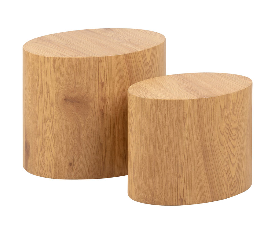 Zwei hölzerne Couchtische aus dem Couchtisch-Set »Mice«.
