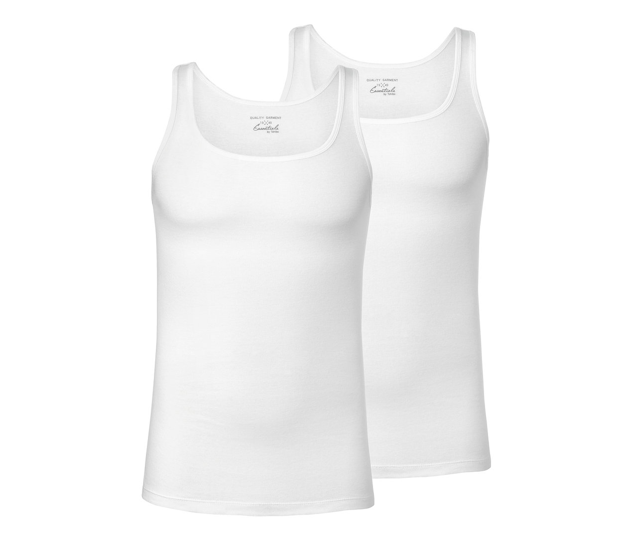 Zwei weiße Qualitäts-Feinripp-Unterhemden.