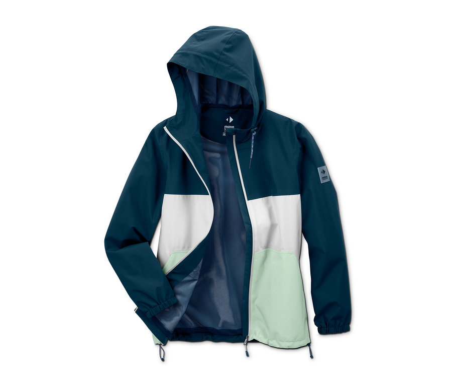 Offene Allwetter-Jacke in Blau/Weiss/Mint.