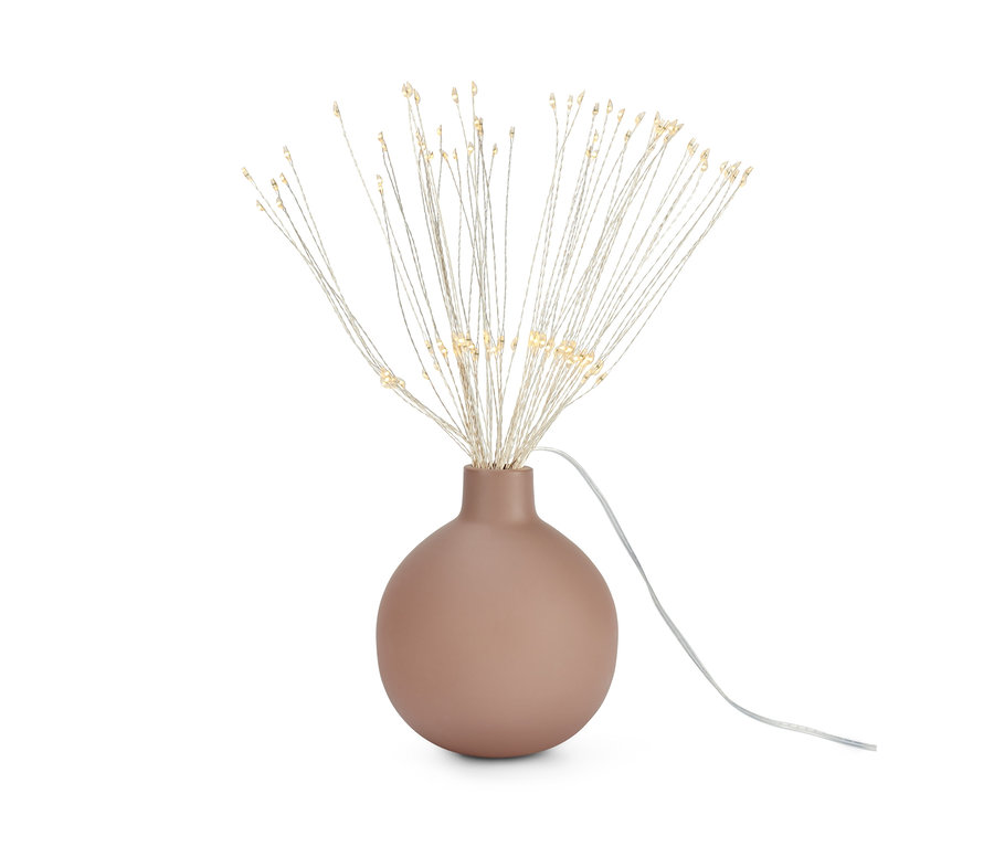 LED-Leuchtzweige in einer braunen Vase.