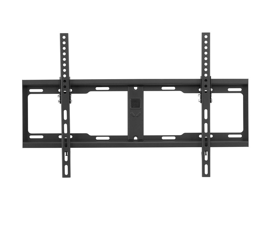 Eine schwarze TV-Halterung vor einem weißen Hintergrund.