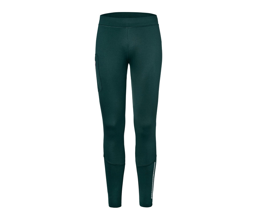 Dunkelgrüne Thermo-Tight mit Tasche und Reflektoren.