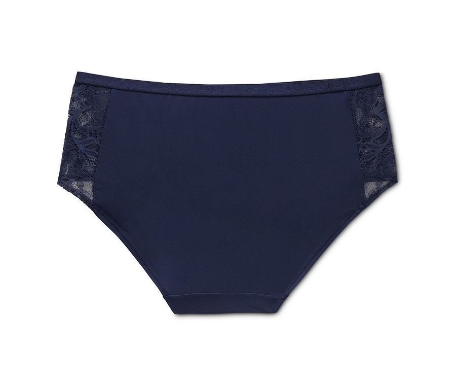 Marineblaue Panty mit Spitze an den Seiten.