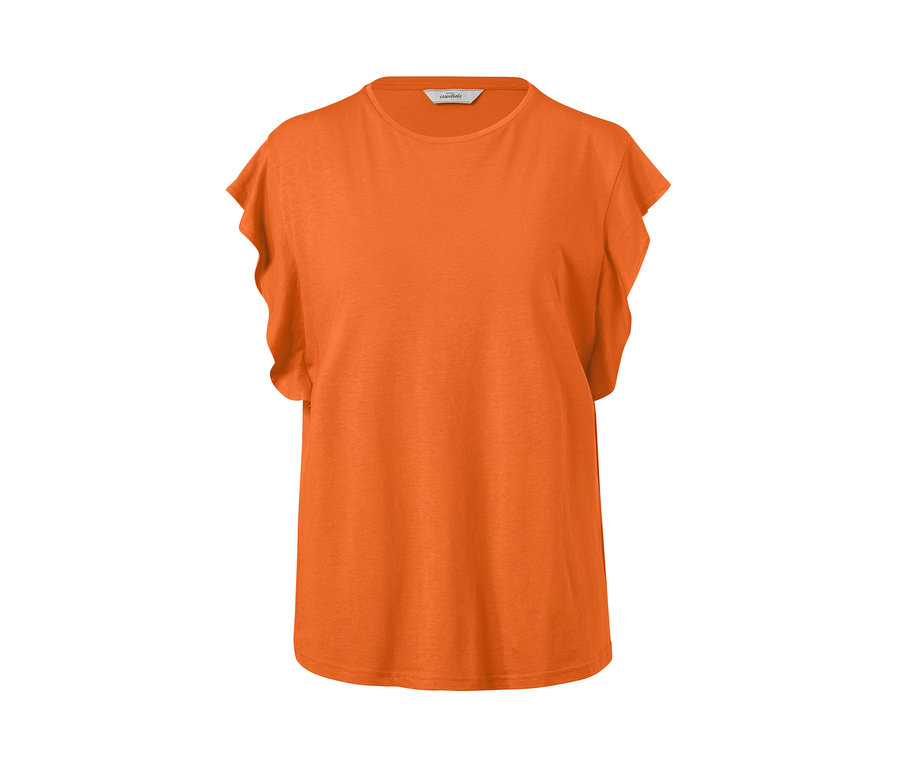 Orangefarbenes Shirt mit Volant.