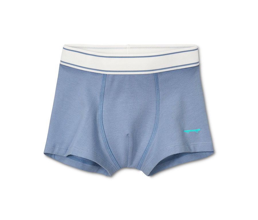 Ein Paar blaue Jungen-Slipboxer aus Bio-Baumwolle.