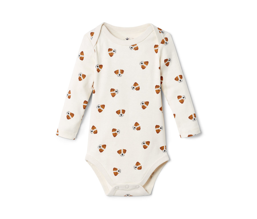 Ein einzelner Babybody mit Hundemuster, Teil eines 2er Sets.