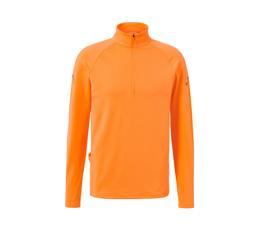 Neonoranges Thermo-Funktionsshirt mit langen Ärmeln und kurzem Reissverschluss.