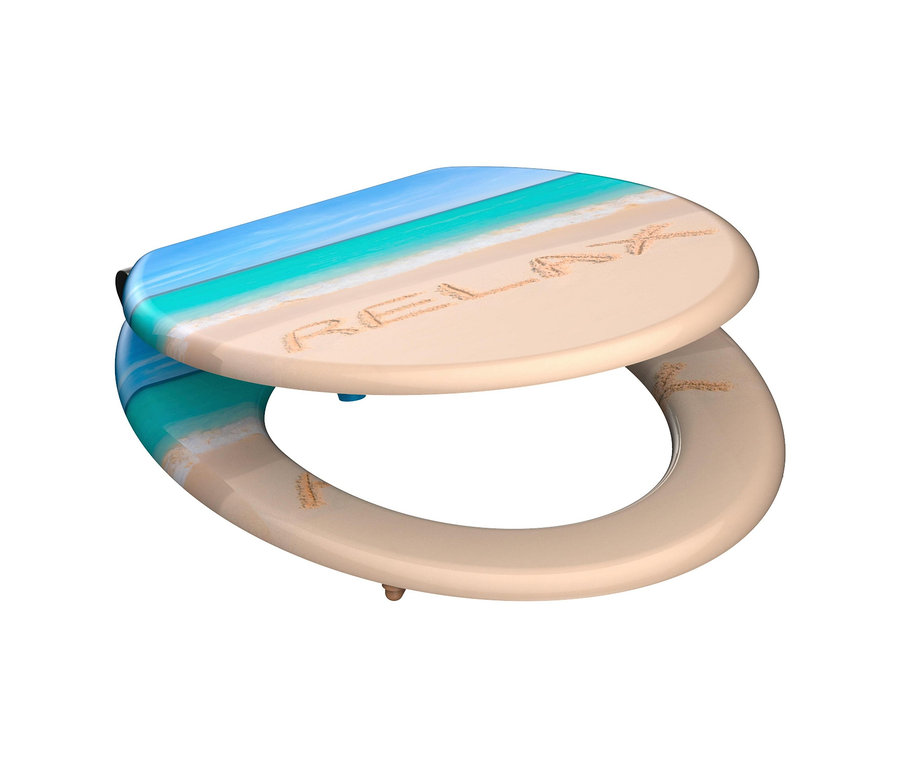 Schütte MDF-WC-Sitz »Relax« mit Absenkautomatik mit Strandmotiv und dem Wort RELAX.