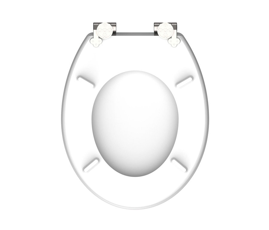 Detailansicht von oben von einem weißen WC-Sitz. Produkt: Schütte MDF-High-Gloss-WC-Sitz »Flowers« mit Absenkautomatik.