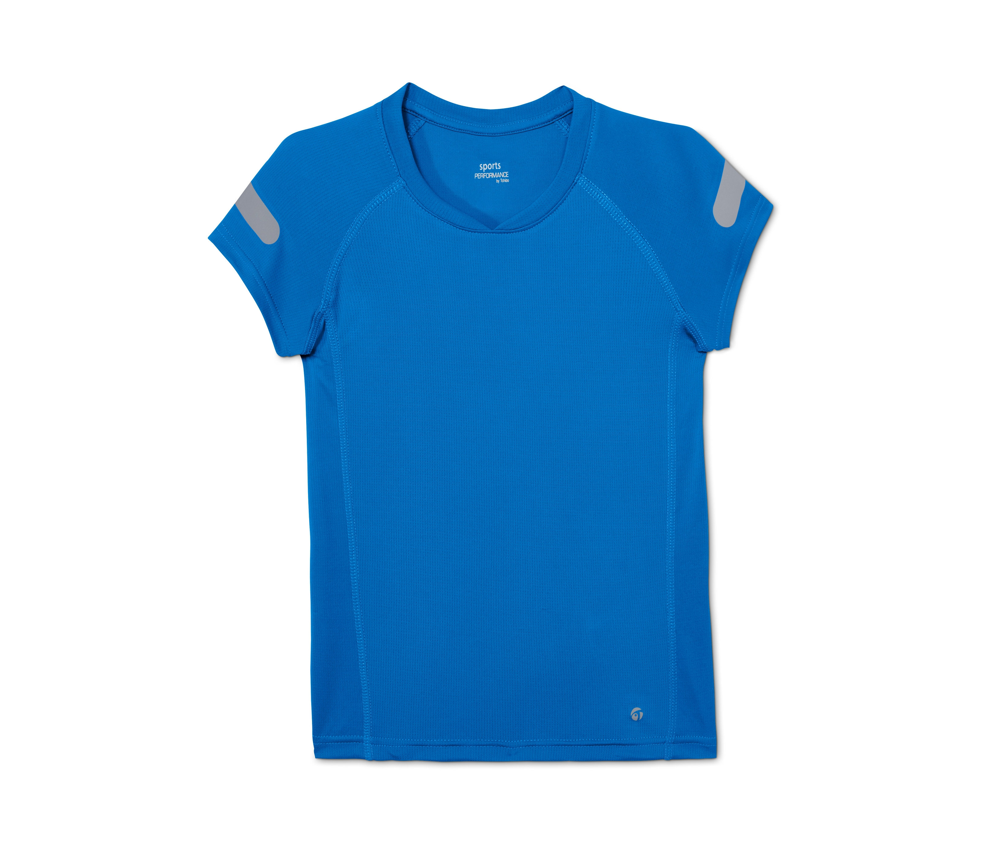 Blaues Kinder-Funktionsshirt aus recyceltem Material.