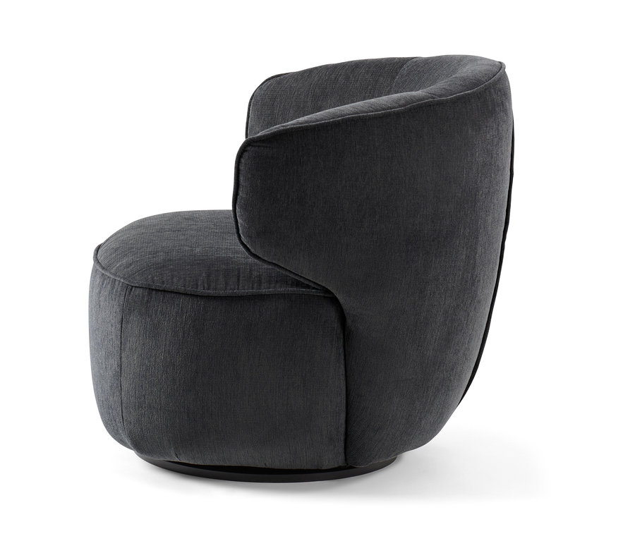 Ein anthrazitfarbener Sessel mit Drehfunktion.