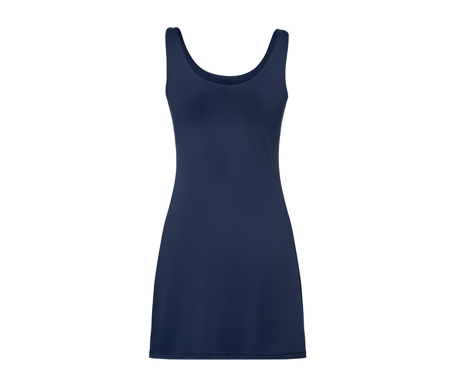 Dunkelblaues Sportkleid mit Radlerhose.