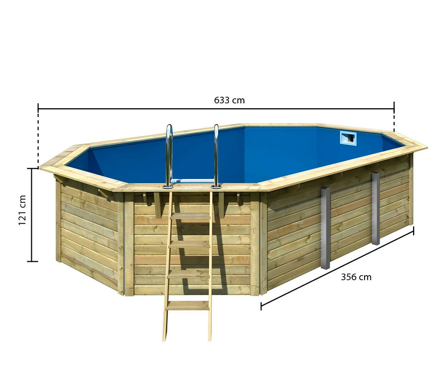 Karibu Gartenpool-Set "Modell 4", ca. 610 x 400 cm mit Holzrahmen, Leiter und blauer Innenfolie.