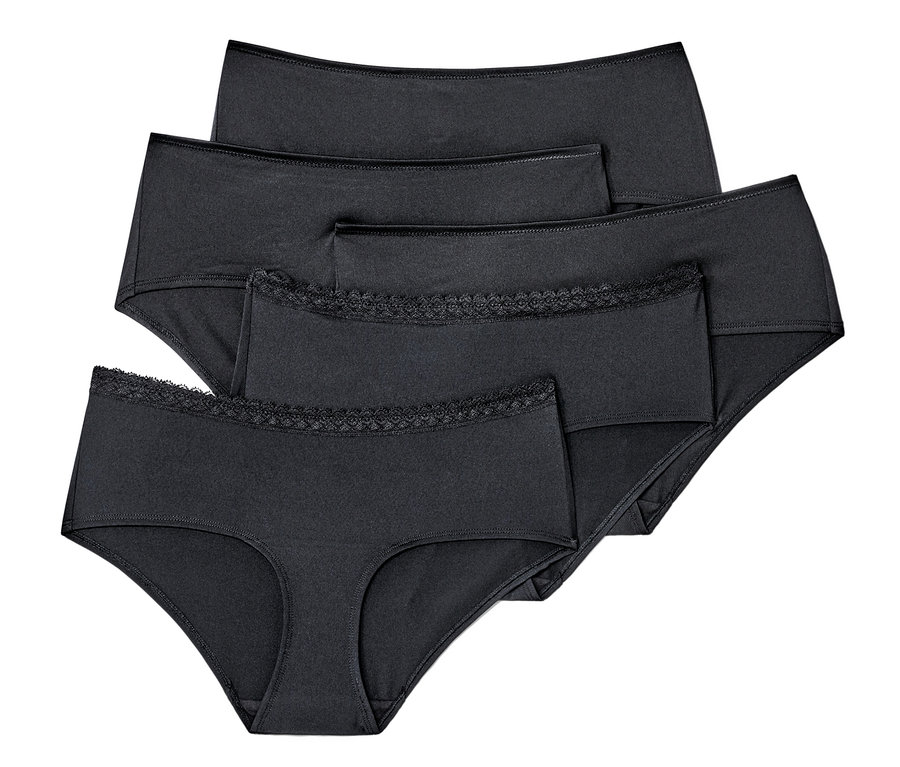 Detailansicht von 5 schwarzen Pantys.