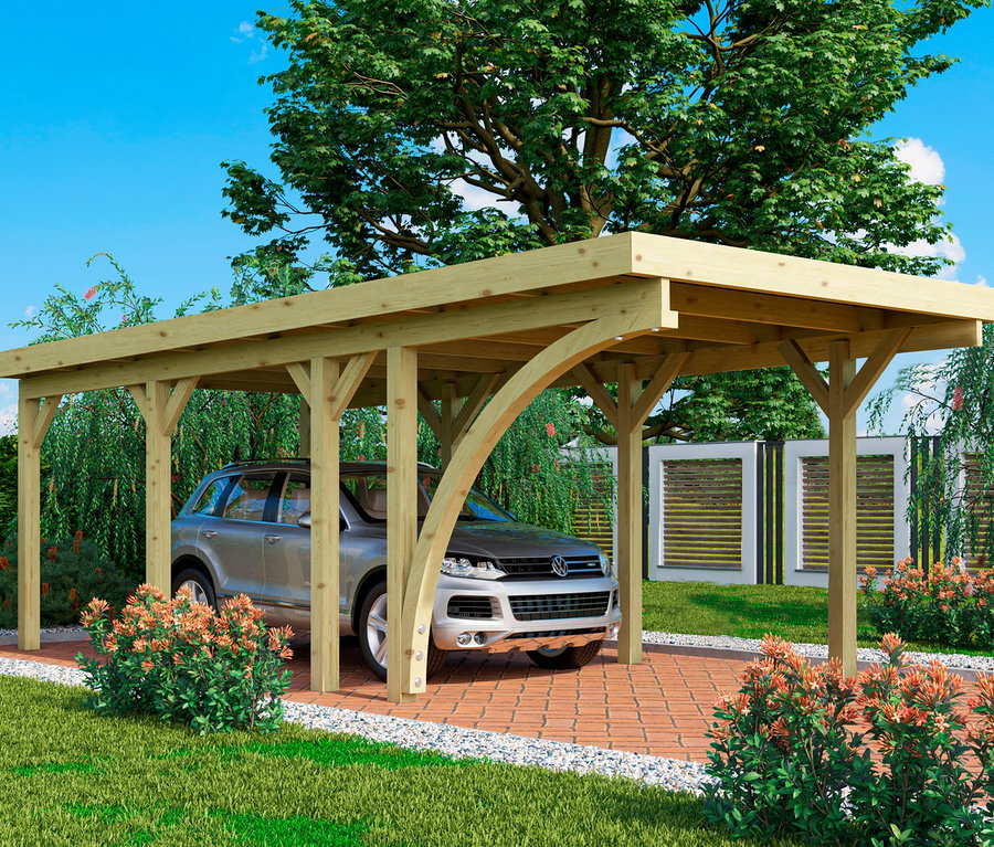 Silbernes Auto parkt unter dem Karibu-Einzel-Carport »Classic« aus Stahl.