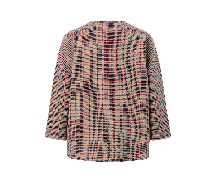 Detailansicht eines Sweatshirts mit 3/4-Arm im Hahnentrittmuster.
