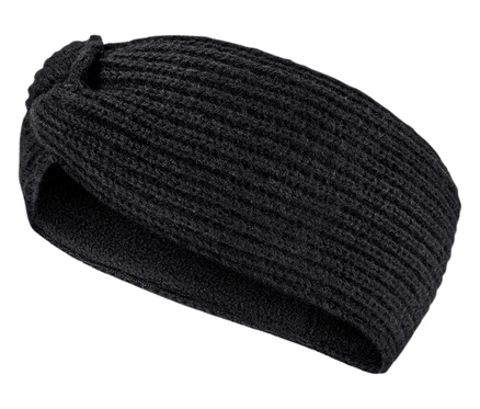 Detailansicht eines schwarzen Strick-Stirnbands.