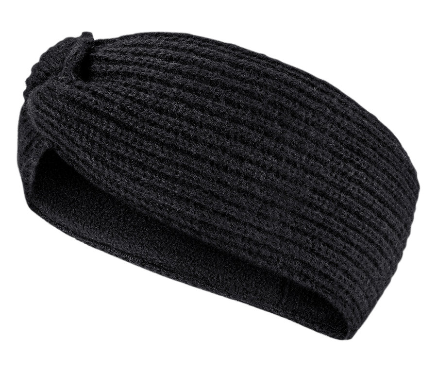 Detailansicht eines schwarzen Strick-Stirnbands.