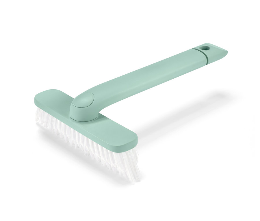 Ein grüner 4-in-1-Fugenmeister mit weißen Borsten auf weißem Hintergrund.