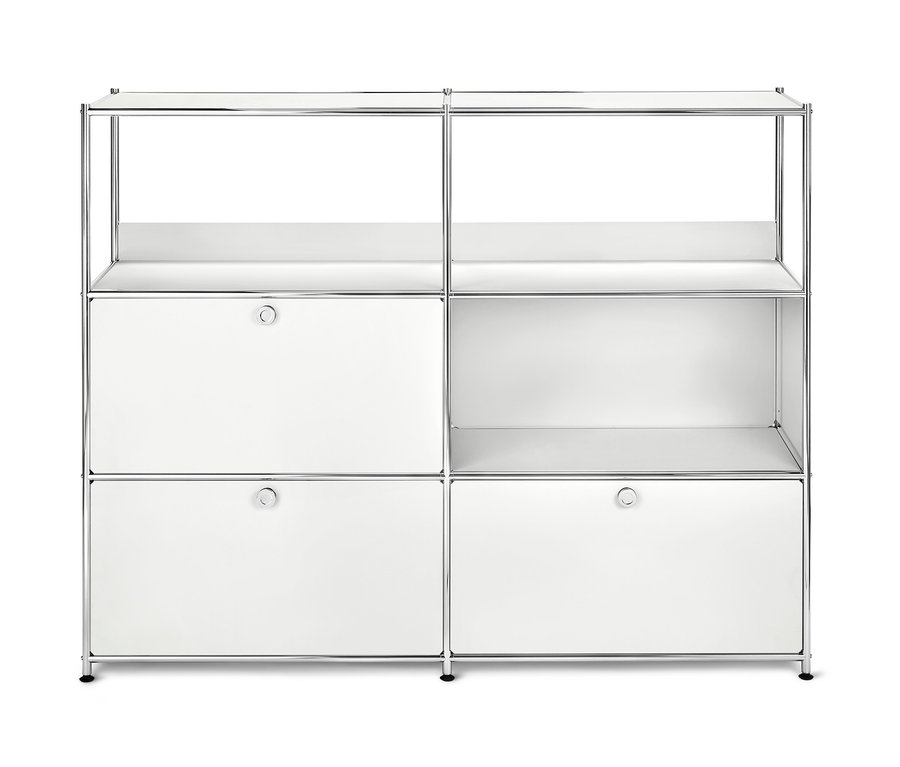Weisse Kommode Metall »CN3« mit 2 Klappen und 1 Schublade.