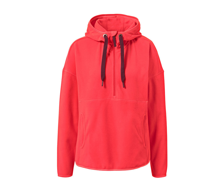 Roter Kapuzen-Fleecepullover mit Kordelzug.