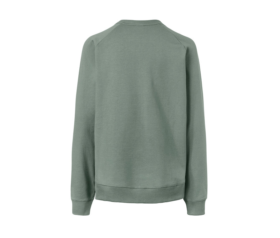 Rückansicht eines grünen Yoga-Sweatshirts.