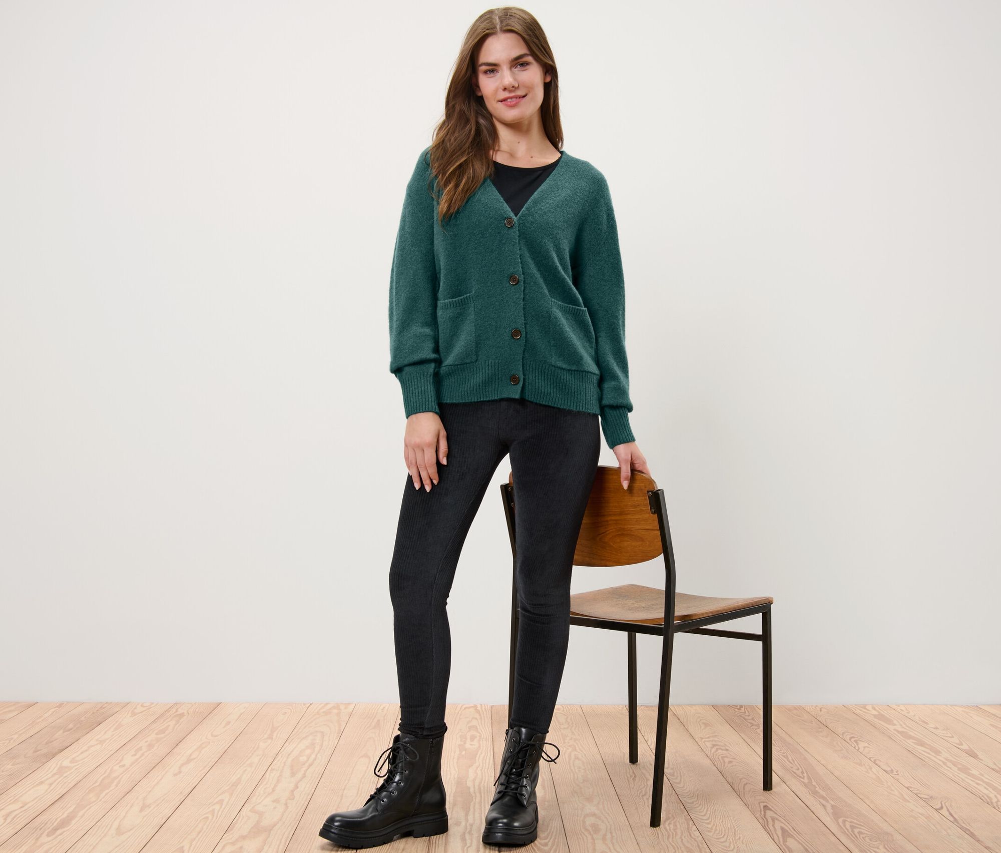 Thumbnail - Tchibo - Strickjacke mit Wolle - Damen - Gr. XL - dunkelgrün