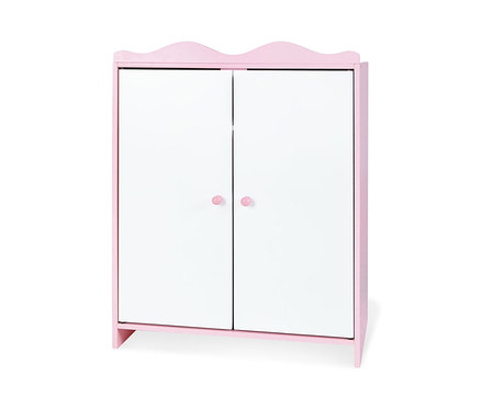 Ein rosa-weißer Pinolino Puppenschrank »Jasmin« mit zwei Türen und runden Knöpfen.