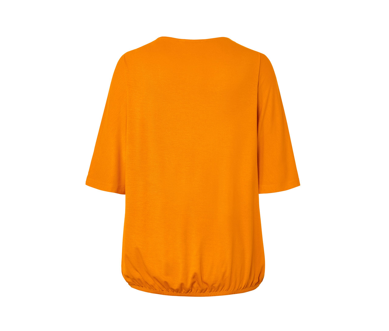 Rückansicht eines orangefarbenen Blusenshirts.
