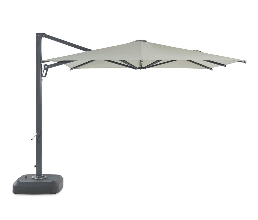 Ein hellgrauer Leco Premium-Ampelschirm, ca. 300 x 300 cm.