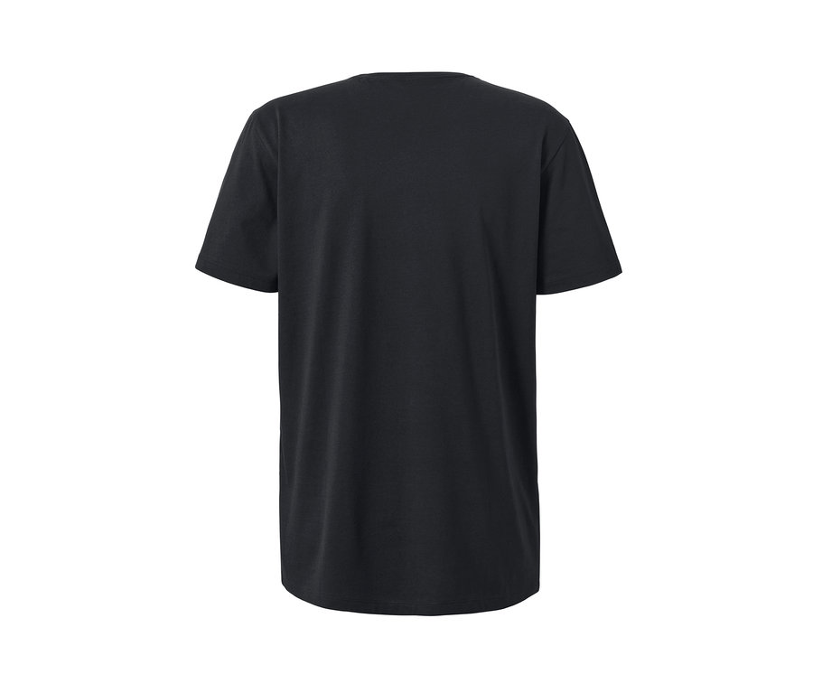 Detailansicht von einem schwarzen 2 T-Shirts mit V-Ausschnitt.