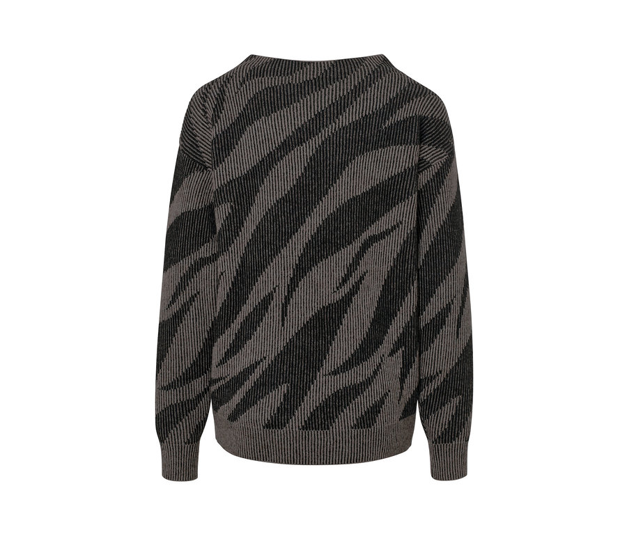 Detailaufnahme eines Strickpullovers mit Jacquardmuster.