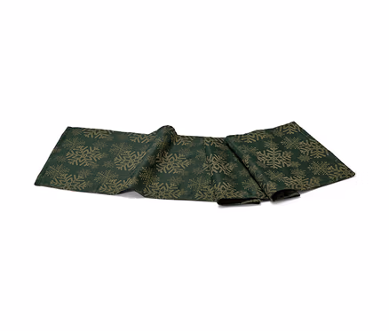 Grüner Jacquard-Tischläufer mit Schneeflockenmuster.