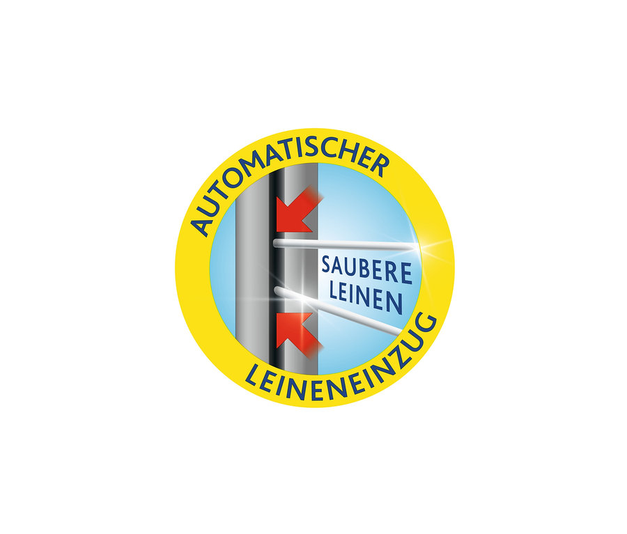 Illustration des automatischen Leineneinzugs der SUN-RISE PREMIUM 50M compact Wäschespinne.
