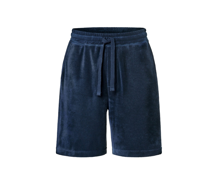 Blaue Frottee-Shorts.