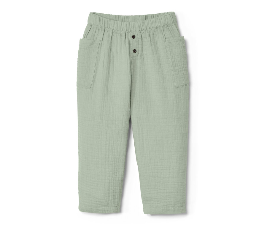 Helle Kinder-Premium-Hose mit Knöpfen und Taschen.