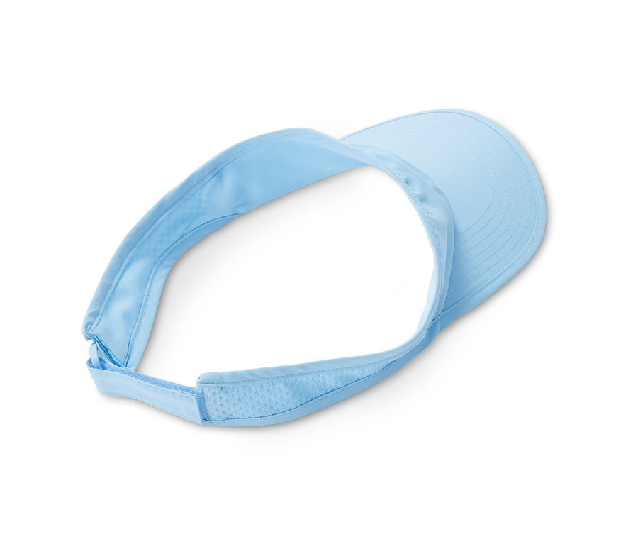 Ein hellblauer Laufvisor liegt auf einem weißen Hintergrund.