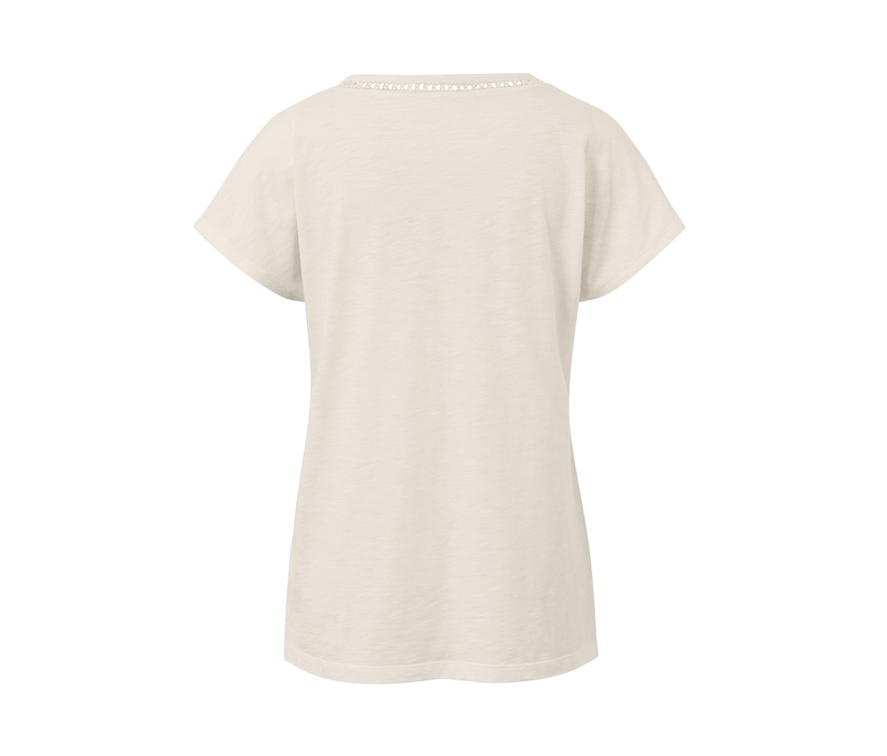 Detailansicht eines cremeweißen Shirts aus Modalmix.