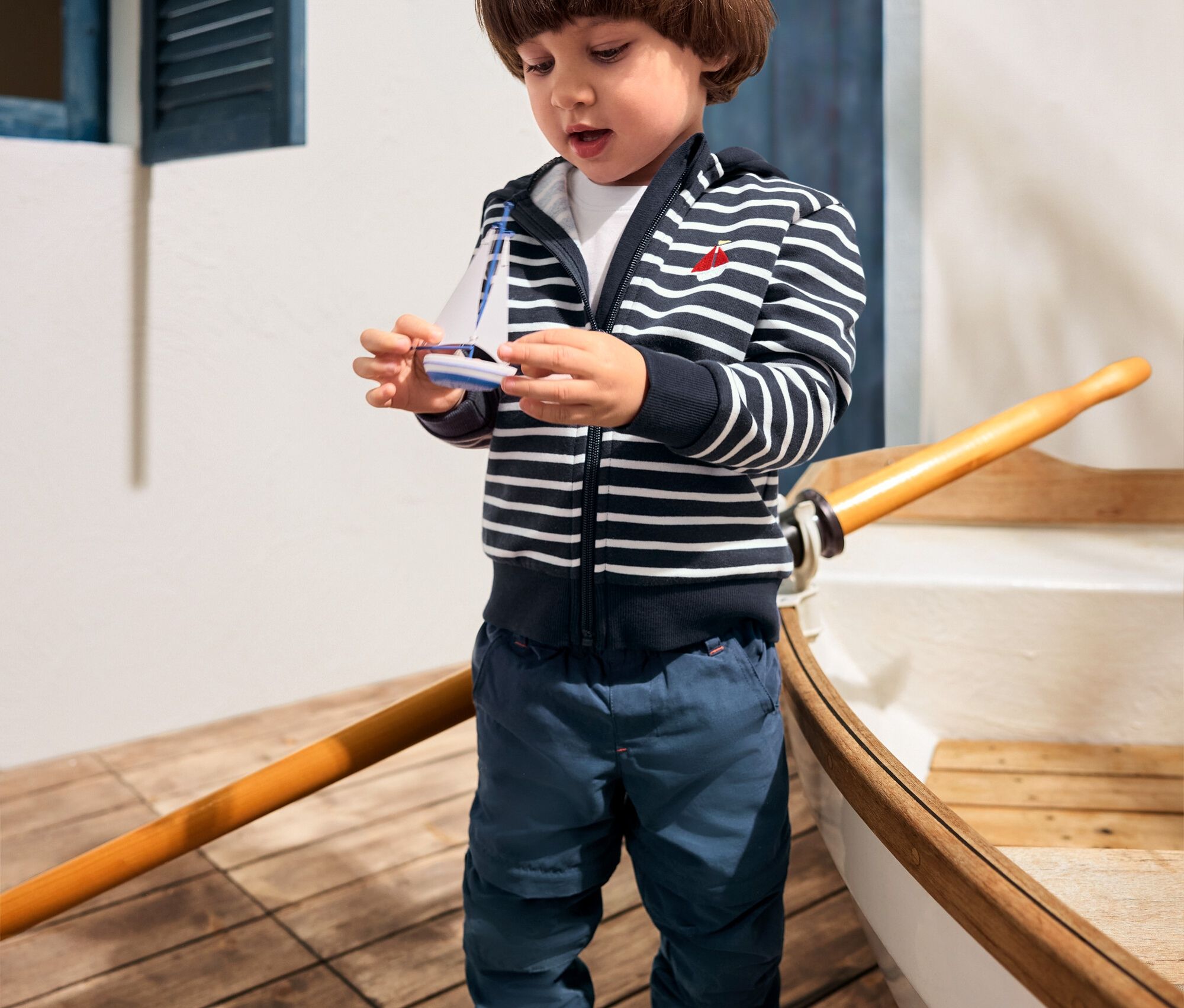 Thumbnail - Tchibo - Kinder-Sweatjacke mit angerauter Innenseite - Herren - Gr. 110/116 - weiß/gestreift