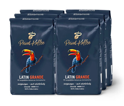 Sechs Packungen Privat Kaffee Latin Grande - 6x 500 g Ganze Bohne.