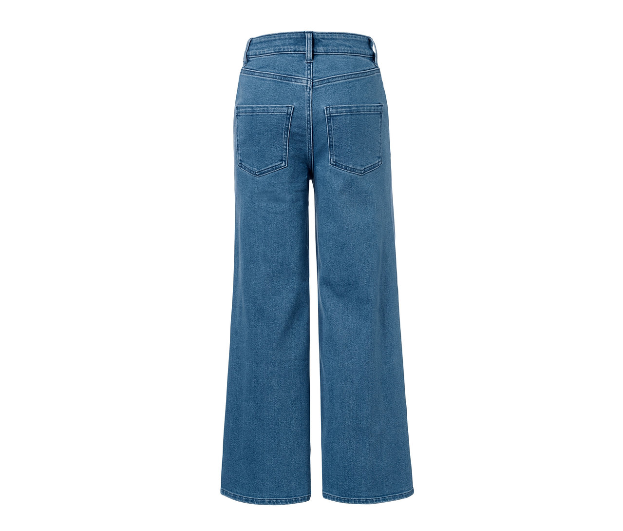 Rückansicht einer Culotte-Jeans in Midblue-Denim.